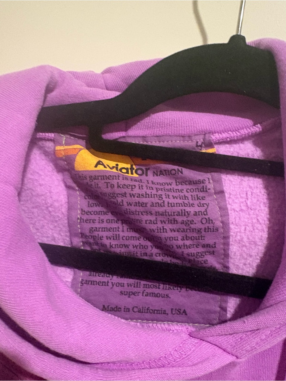 Aviator Nation CROSS STRIPE RELAXED PULLOVER HOODIE - NEON PURPLE Large NWOT - Picture 7 of 7